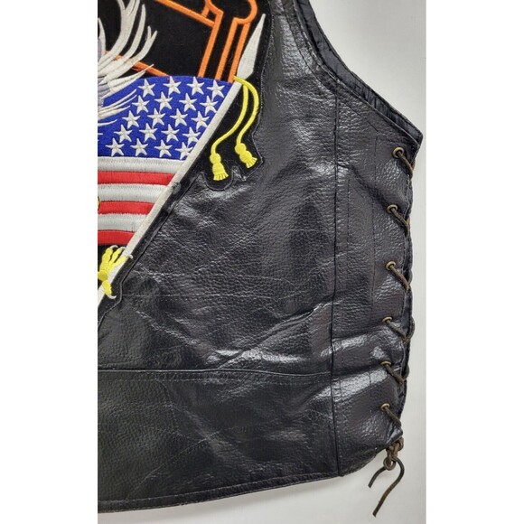 Diamond Plate Genuine Buffalo Patchwork Leather Biker Vest Size Large - Picture 7 of 9